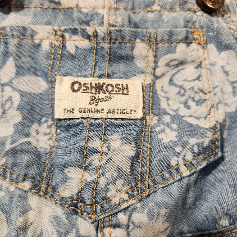 Vintage Y2K OshKosh B'gosh Denim Overall Dress Toddler Girls 18M Floral Jumper